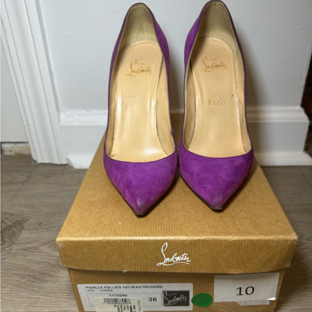 Christian Louboutin purple suede gently worn.
